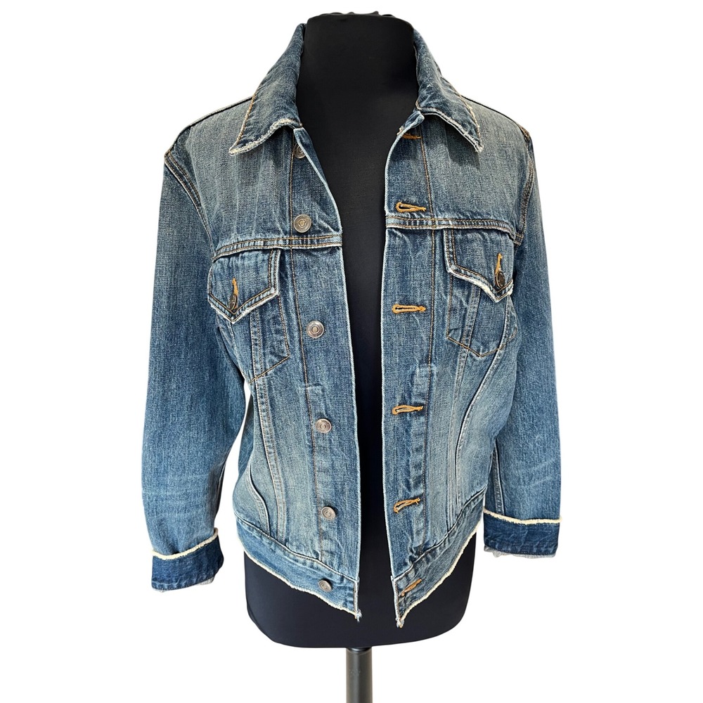Vince Womens Medium Wash Japanese Fabric Raw Edge Denim Trucker Jacket Size M
